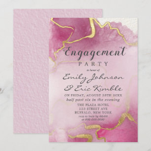 Pink and Gold Agate Watercolor Engagement Party  I Invitation