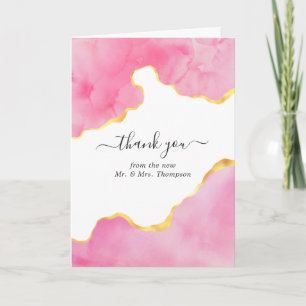 Pink and Gold Agate Wedding Photo Thank You Card