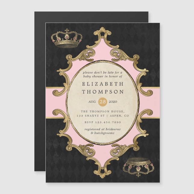 Pink and Gold Alice In Wonderland Baby Shower Magnetic Invitation (Front/Back)