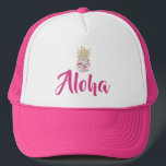Pink and Gold Aloha Tropical Pineapple Trucker Hat<br><div class="desc">Aloha Tropical Pink and Gold Pineapple Trucker Hat</div>
