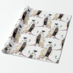 Pink and Gold Art Deco Wine themed Wrapping Paper