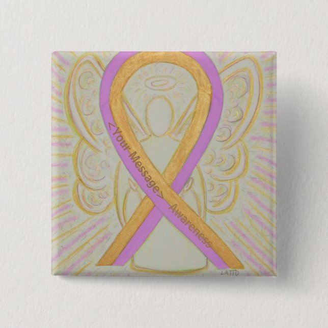 Pink and Gold Awareness Ribbon Angel Button Pins (Front)