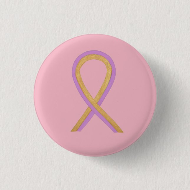 Pink and Gold Awareness Ribbon Custom Button Pins (Front)