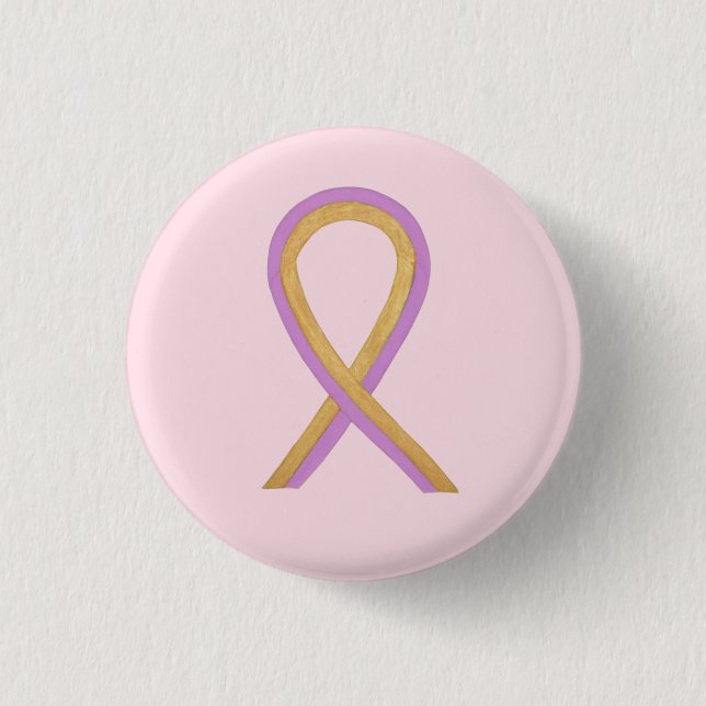 Pink and Gold Awareness Ribbon Custom Button Pins (Front)
