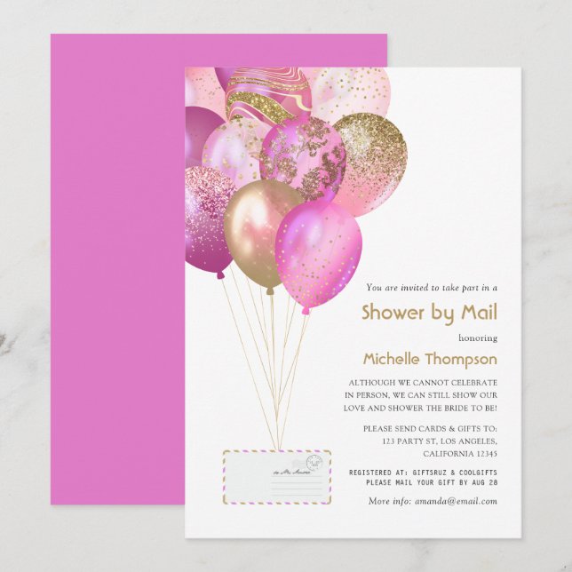 Pink and Gold Baby or Bridal Shower by Mail Invitation (Front/Back)