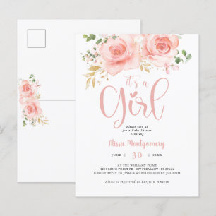 Pink and Gold Baby Shower Girl Postcard