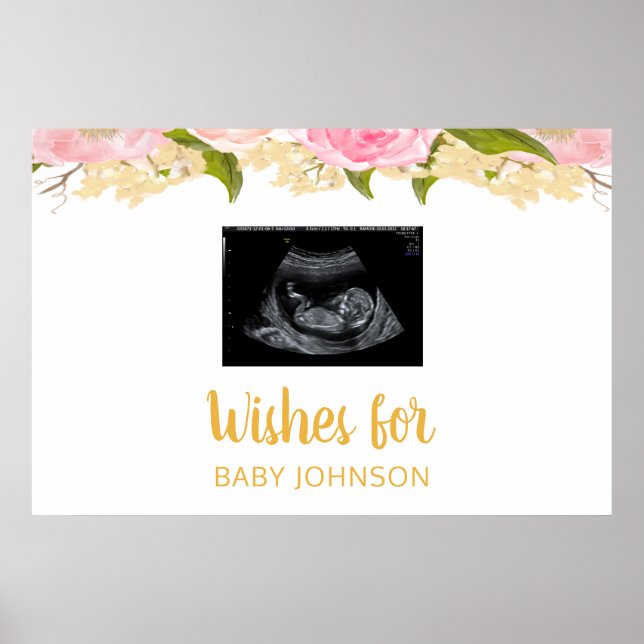 Pink And Gold Baby Shower Guest Book Sign Sonogram (Front)