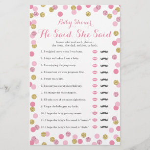 Pink and Gold Baby Shower He Said She Said Game