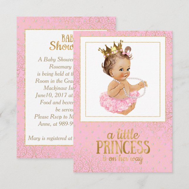 Pink and Gold Baby Shower Invitation (Front/Back)