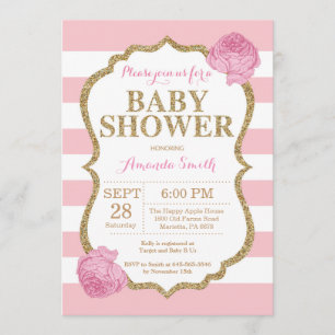 Pink and Gold Baby Shower Invitation Glitter