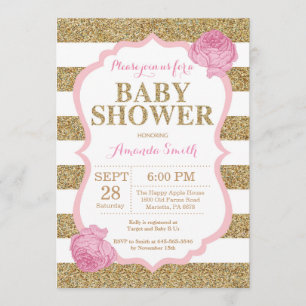 Pink and Gold Baby Shower Invitation Glitter