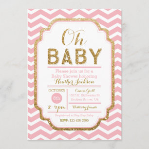 Pink And Gold Baby Shower Invitations, Baby Girl Invitation