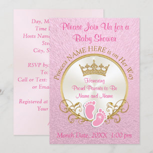 Pink and Gold Baby Shower Invitations, Personalise Invitation