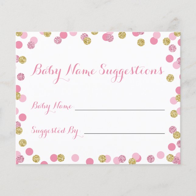 Pink and Gold Baby Shower Name Suggestion Cards (Front)