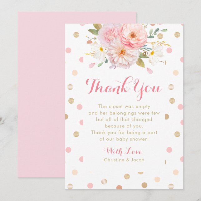Pink and Gold Baby Shower Thank You Cards (Front/Back)