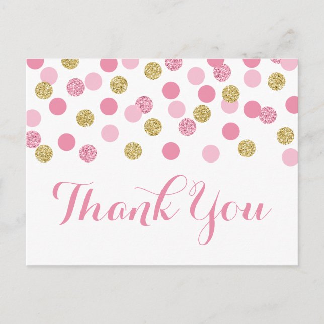 Pink and Gold Baby Shower Thank You Postcard (Front)