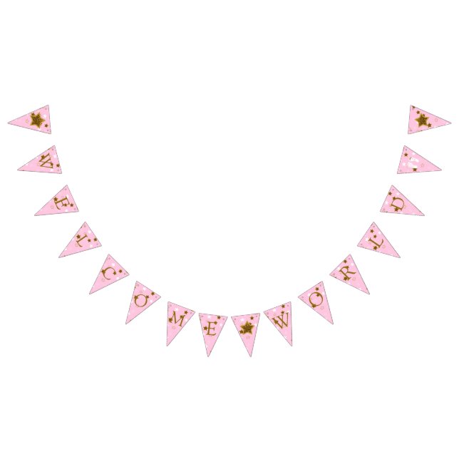 Pink and Gold  Baby Shower Welcome World Footprint Bunting (All)