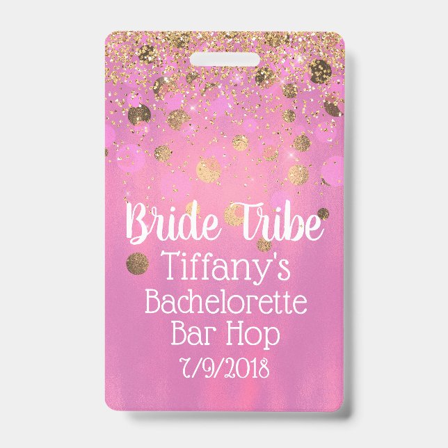 Pink and Gold Bachelorette Party Badge ID Badge (Front)