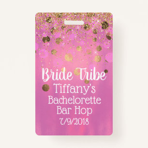 Pink and Gold Bachelorette Party Badge ID Badge