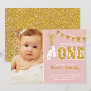 Pink and Gold Ballerina 1st Birthday Invitation