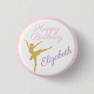 Pink and Gold Ballerina Birthday 3 Cm Round Badge