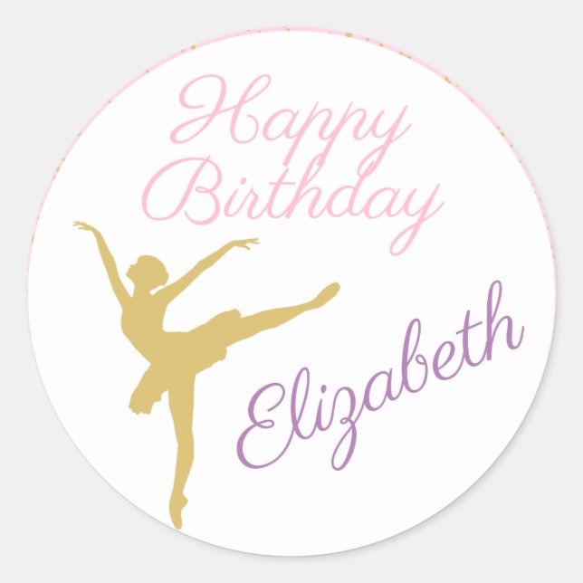 Pink and Gold Ballerina Birthday Classic Round Sticker (Front)