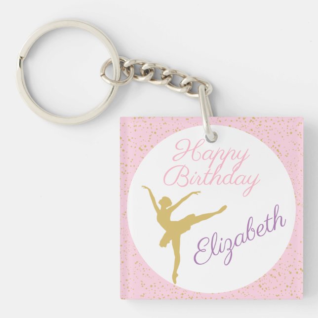 Pink and Gold Ballerina Birthday Key Ring (Front)