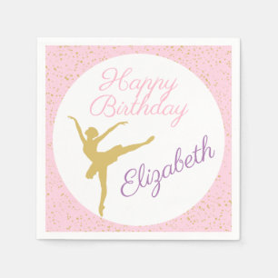 Pink and Gold Ballerina Birthday Napkin