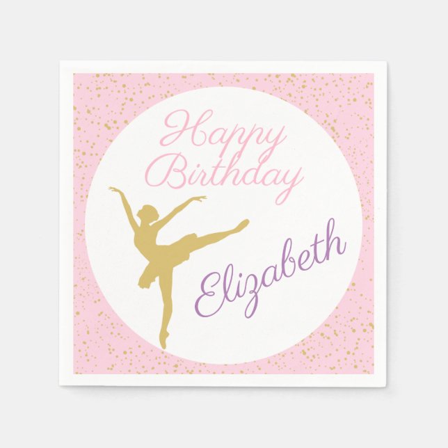 Pink and Gold Ballerina Birthday Napkin (Front)