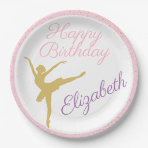 Pink and Gold Ballerina Birthday Paper Plate