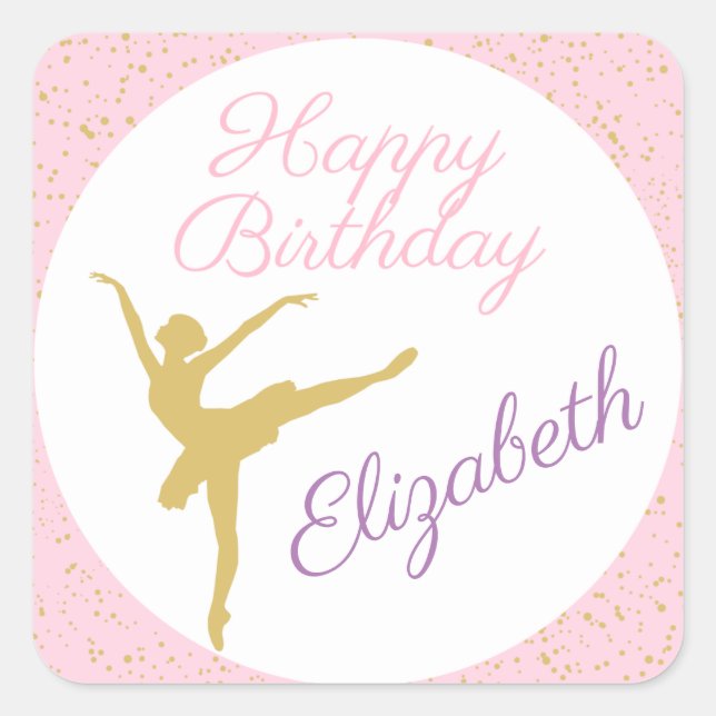 Pink and Gold Ballerina Birthday    Square Sticker (Front)