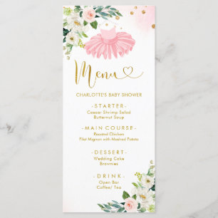 Pink and Gold Ballerina Tutu Baby Shower Menu