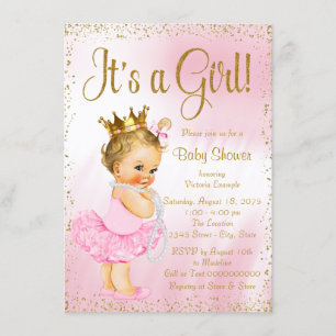 Pink and Gold Ballerina Tutu Pearl Baby Shower Invitation