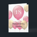 Pink and Gold Balloons 18th Birthday Card<br><div class="desc">Personalised pink and gold 18th birthday card for her,  which features pink and gold balloons on the front of this modern 18th birthday card.</div>