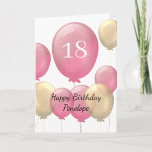 Pink and Gold Balloons 18th Birthday Card