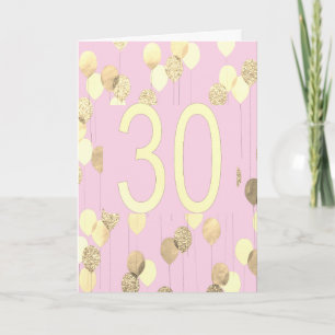 Pink and Gold Balloons 30th Birthday Card