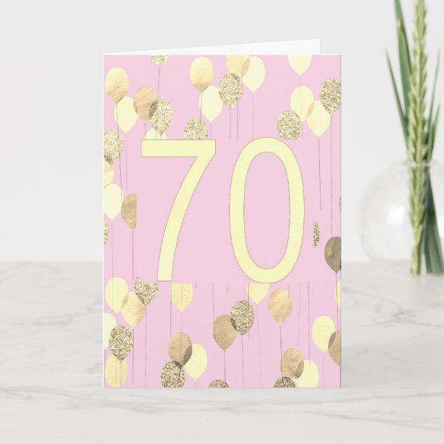 Pink and Gold Balloons 70th Birthday Card (Front)