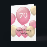 Pink and Gold Balloons 70th Birthday Card<br><div class="desc">Personalised pink and gold 70th birthday card for her,  which features pink and gold balloons on the front of this beautiful 70th birthday card. A unique birthday card keepsake for her.</div>