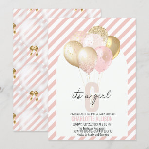 Pink and Gold Balloons Baby Shower  Invitation
