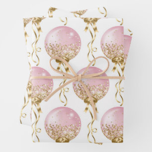 Pink and Gold Balloons Pattern Baby Girl Wrapping Paper Sheet