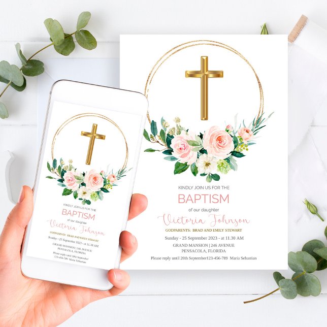 Pink and Gold Baptism Invitation (Creator Uploaded)
