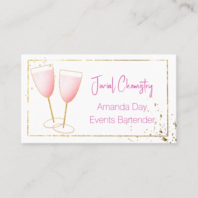 Pink and Gold Bartender-Barmaid Business Card (Front)