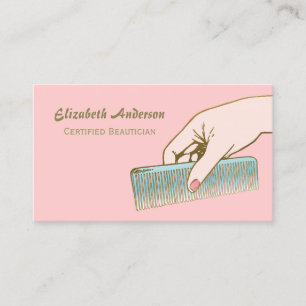Pink and Gold Beautician Vintage Comb Hair Salon Business Card