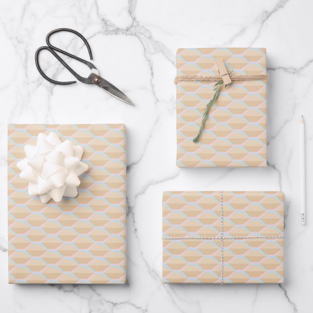 Pink and Gold Bee Hive Pattern Wrapping Paper Sheet (Front)