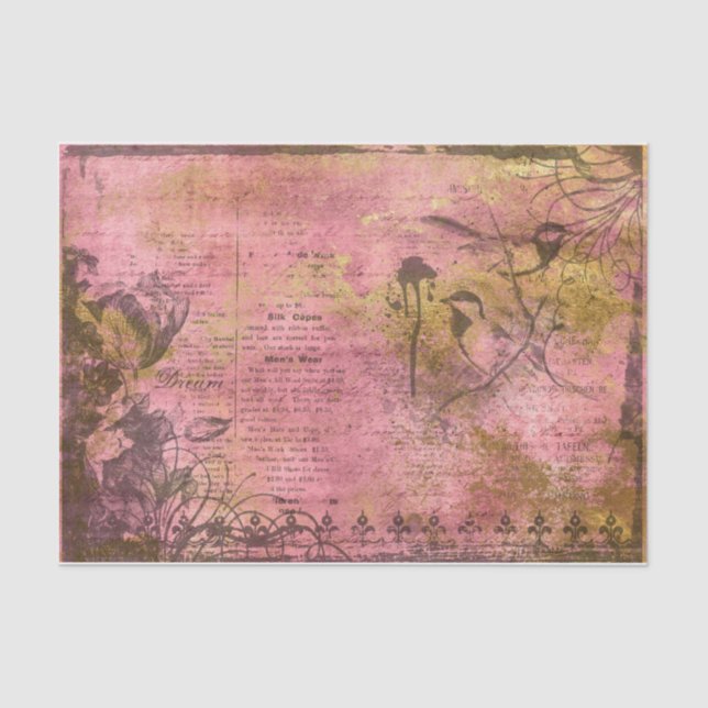 Pink and Gold bird decoupage Tissue Paper (Front)