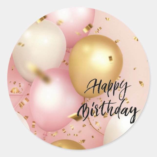 Pink and Gold Birthday Balloons  Classic Round Sticker (Front)