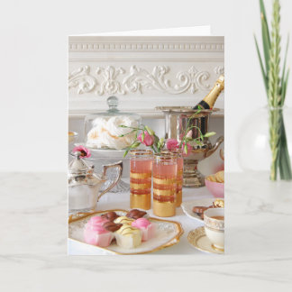 Pink and Gold Birthday Card, English Tea, Cake Card