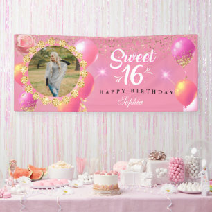 Pink and Gold Birthday Girl sweet sixteen, custom  Banner