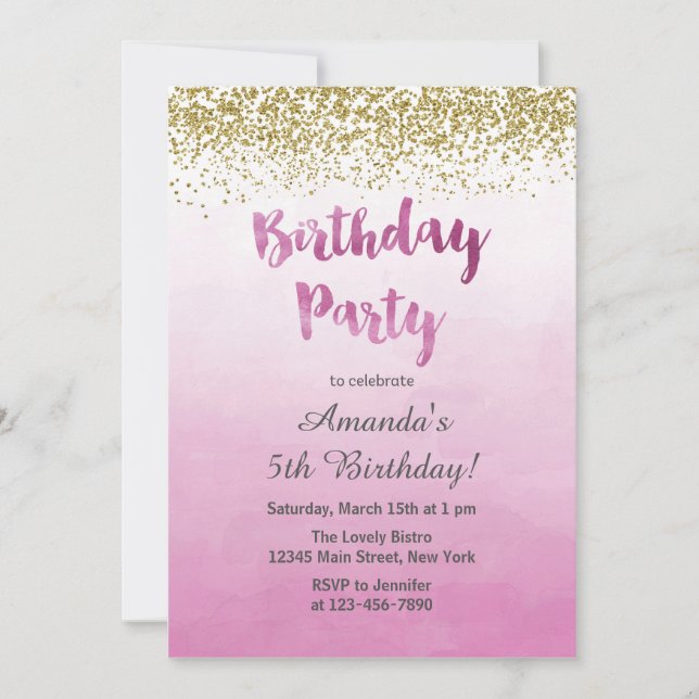 Pink and Gold Birthday Invitation (Front)