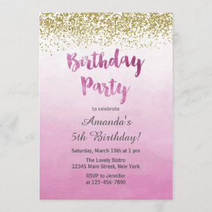 Pink and Gold Birthday Invitation